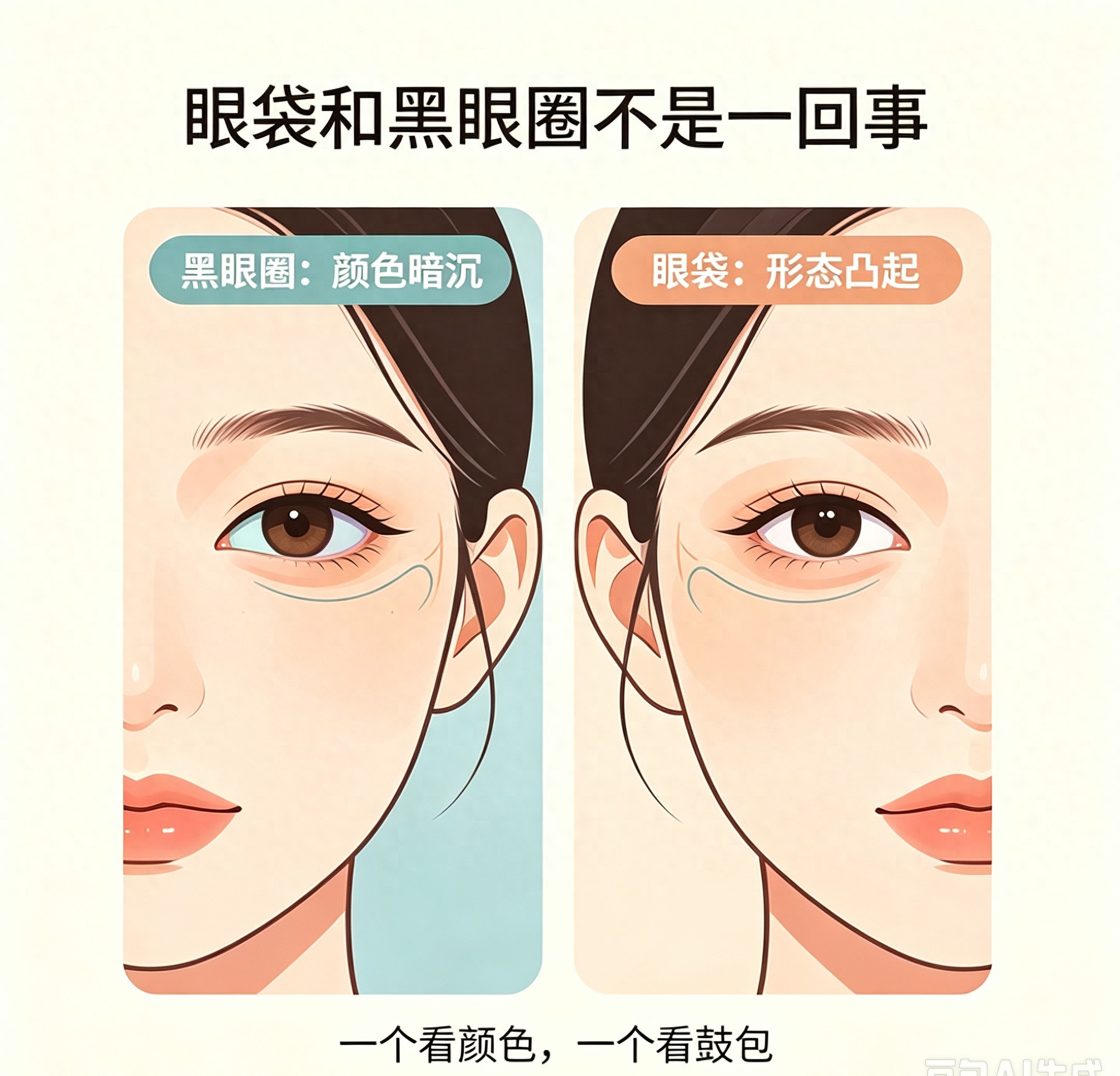 眼袋和黑眼圈是一回事吗？90%的人都搞错了，难怪一直消不掉(图1)