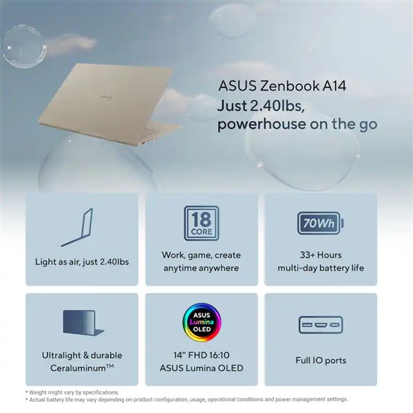 史上最低价!华硕Zenbook A14狂降3150元:骁龙X2 Elite+16小时续航(图2)