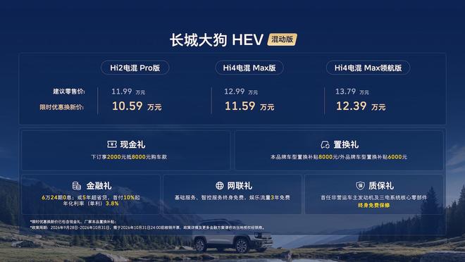 混动+四驱+城市NOA 长城大狗HEV混动版上市 10.59万元起(图3)