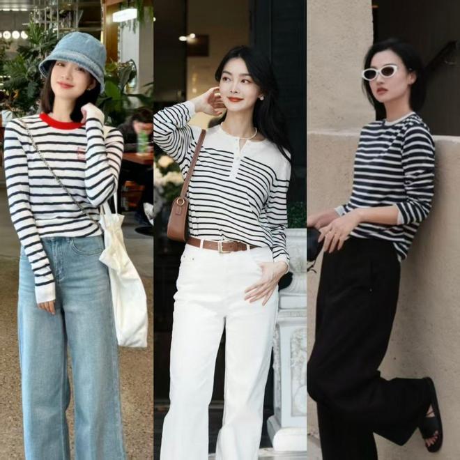 早秋衣服没必要越买越多，准备几件条纹衫，减龄耐看又舒适(图5)