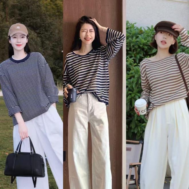 早秋衣服没必要越买越多，准备几件条纹衫，减龄耐看又舒适(图6)