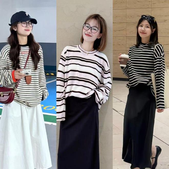 早秋衣服没必要越买越多，准备几件条纹衫，减龄耐看又舒适(图8)