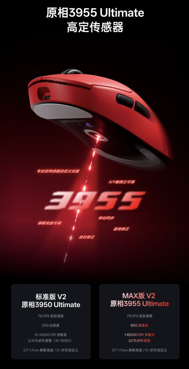 雷柏VT2/2s MAX V2版鼠标开启预约:PAW 3955 Ultimate传感器+ Nordic 54LM20主控,329元(图4)