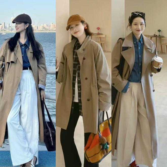 入秋一定要准备一件卡其色风衣，配裤子裙子都得体，显瘦又洒脱(图7)