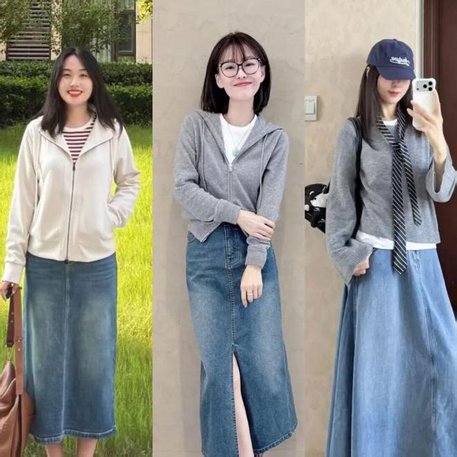 裙子千万别总穿黑色，准备一条牛仔半身裙，显瘦显高又减龄(图2)