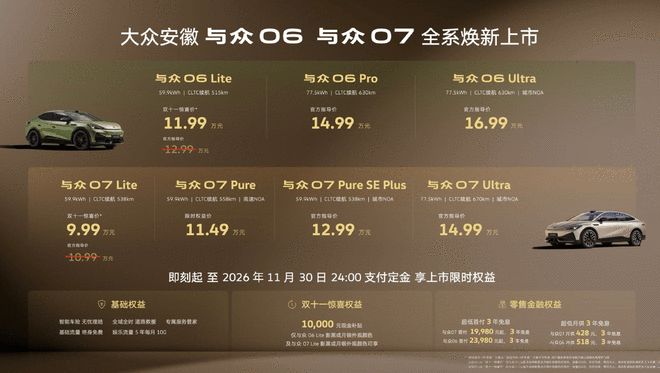 新增激光雷达 大众安徽与众06/与众07上市 惊喜价9.99万起(图2)