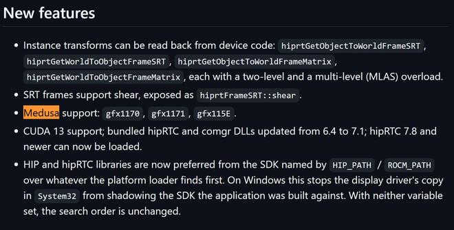 AMD为下一代Medusa APU提前铺路，HIP-RT 3.2.0新增三款GPU目标(图1)