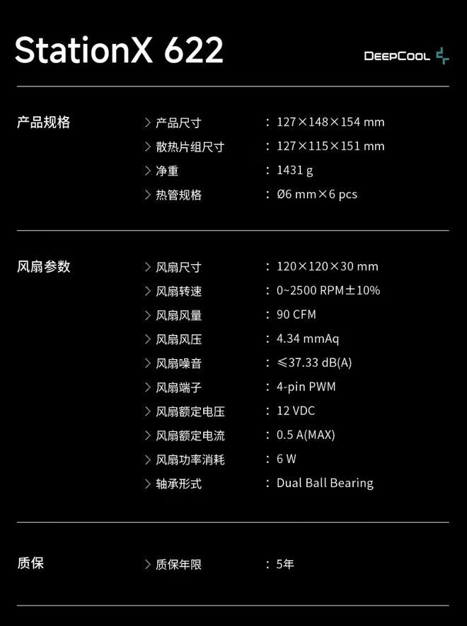 九州风神推出StationX 622双塔风冷散热器:搭6根6mm热管,解热功耗540W,899元(图5)