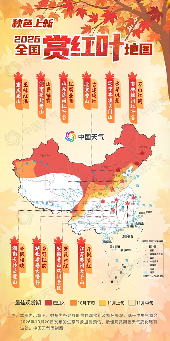 秋色上新！2026全国赏红叶地图发布 看哪一抹红最合你心意(图1)
