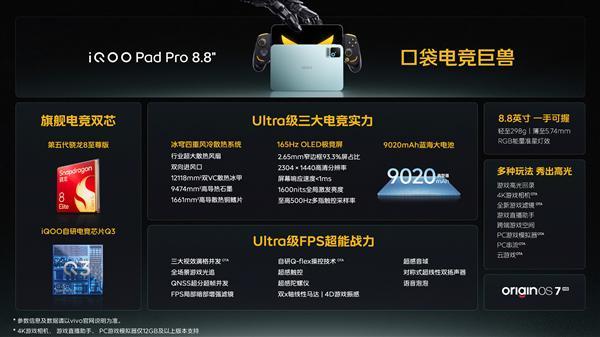 口袋电竞巨兽！iQOO Pad Pro 8.8 英寸发布 3249元起(图5)